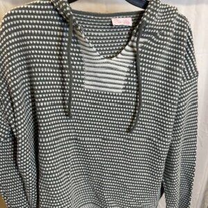 Pink Lily Gray & White Knit Hoodie Sweater – Size XL